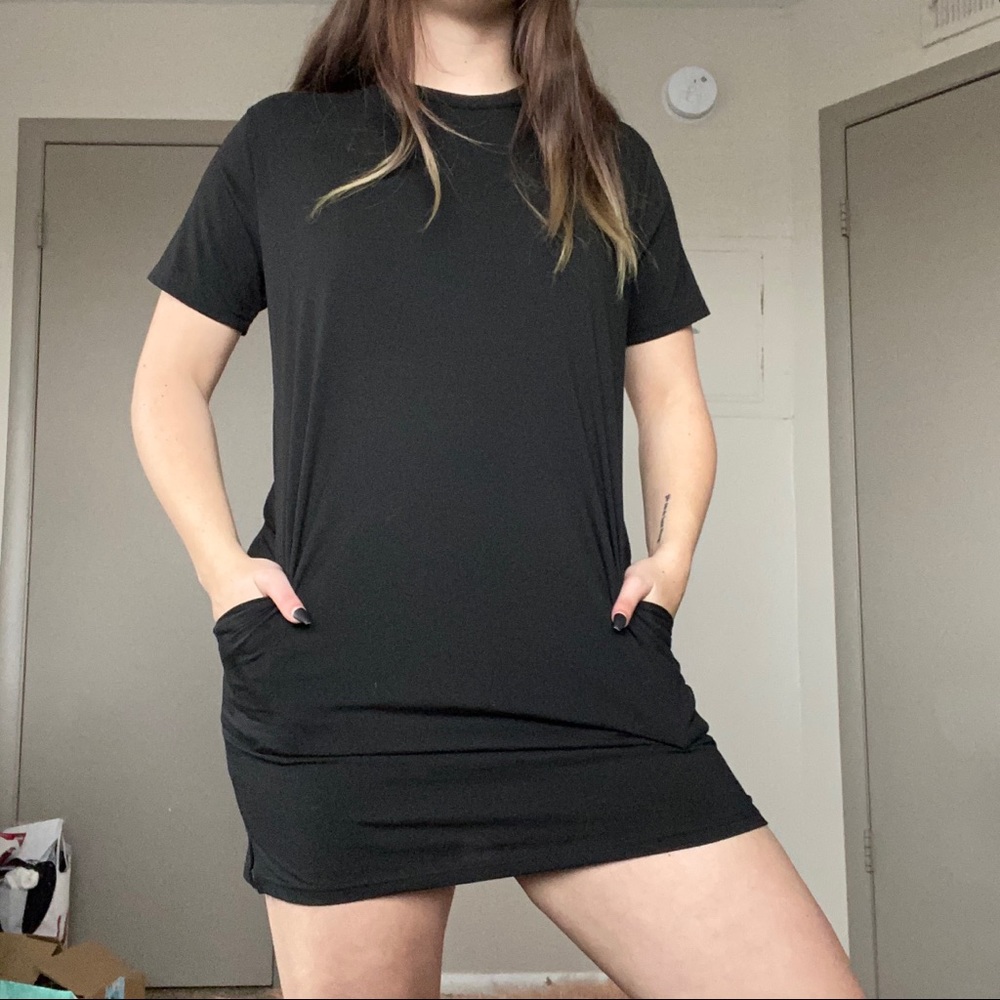 cotton emporium black t-shirt dress with pockets